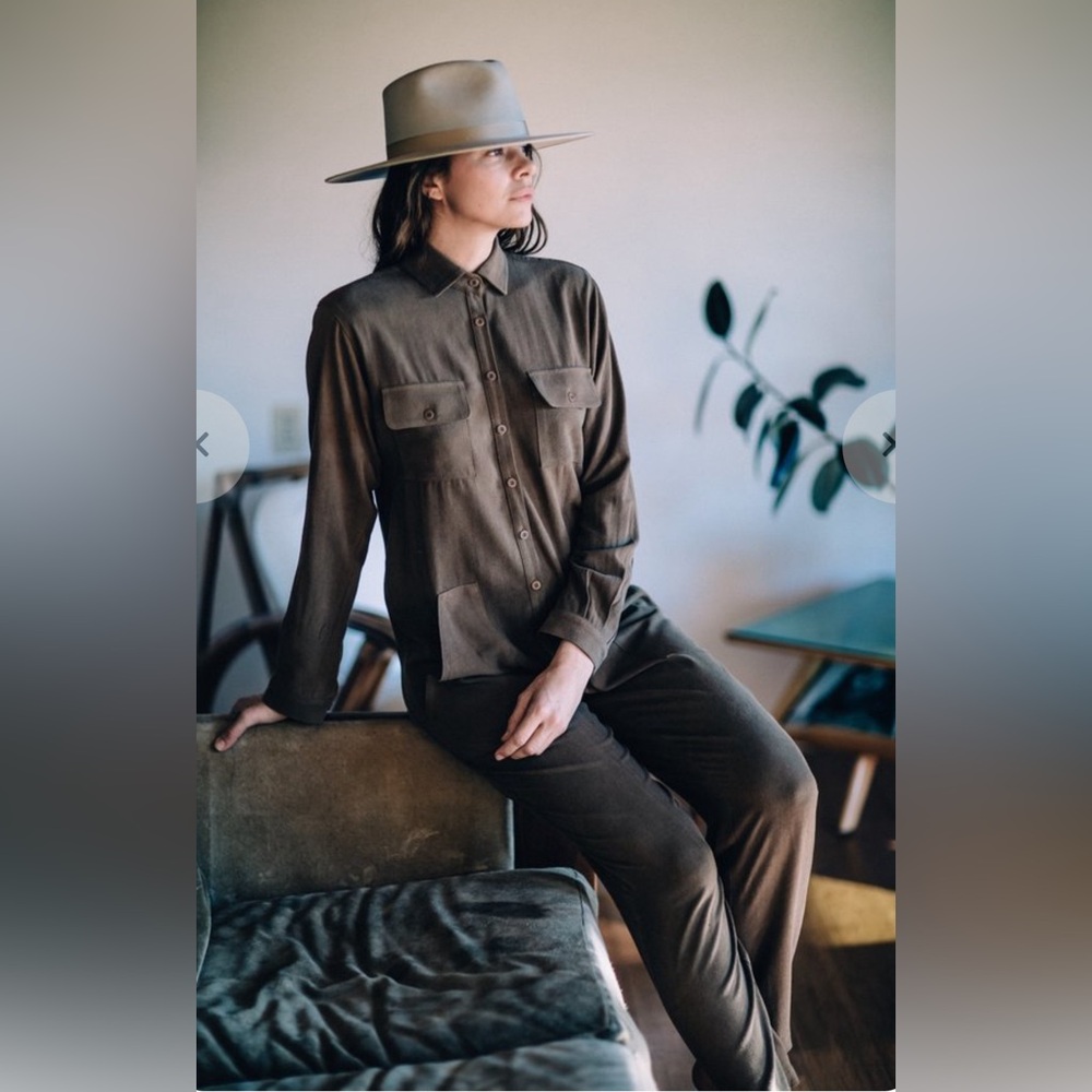 OZMA Long Sleeve Painters Jumpsuit Black Silk Herringbone Noil